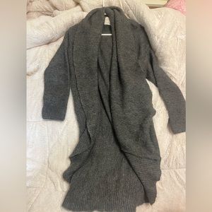 ZARA KNIT Long Cardigan - Grey Marl Chunky Wool Cotton Knitted Long Coat